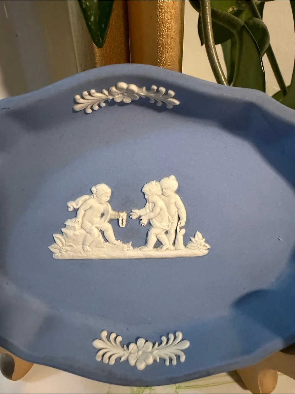 Wedgwood Blue Jasperware Oval Dish with White Relief